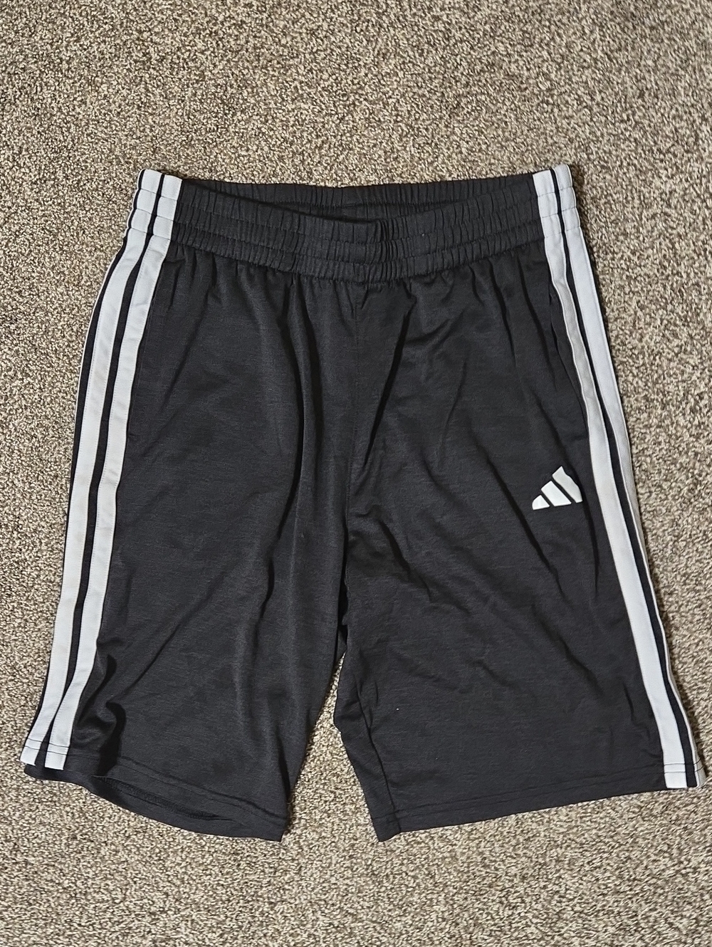 adidas Black Boys Athletic Shorts with White Side Stripes